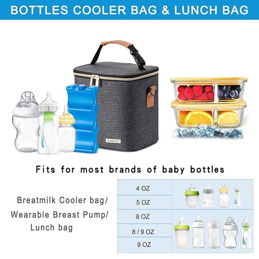 Breastmilk Cooler Bag with Ice Pack Fits 6 Baby Bottles Up to 9 Ounce, Baby Bottle Bag with Shoulder Strap for Nursing Mom Daycare,Dark Grey