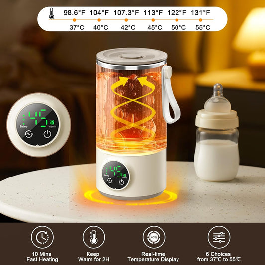 Portable Bottle Warmer & Mixer, Even Heating Formula to Keep Nutrient,Baby Bottle Warmer for Breastmilk & Formula,Defrost,Leakproof,Accurate Temp Control,Keep Warm