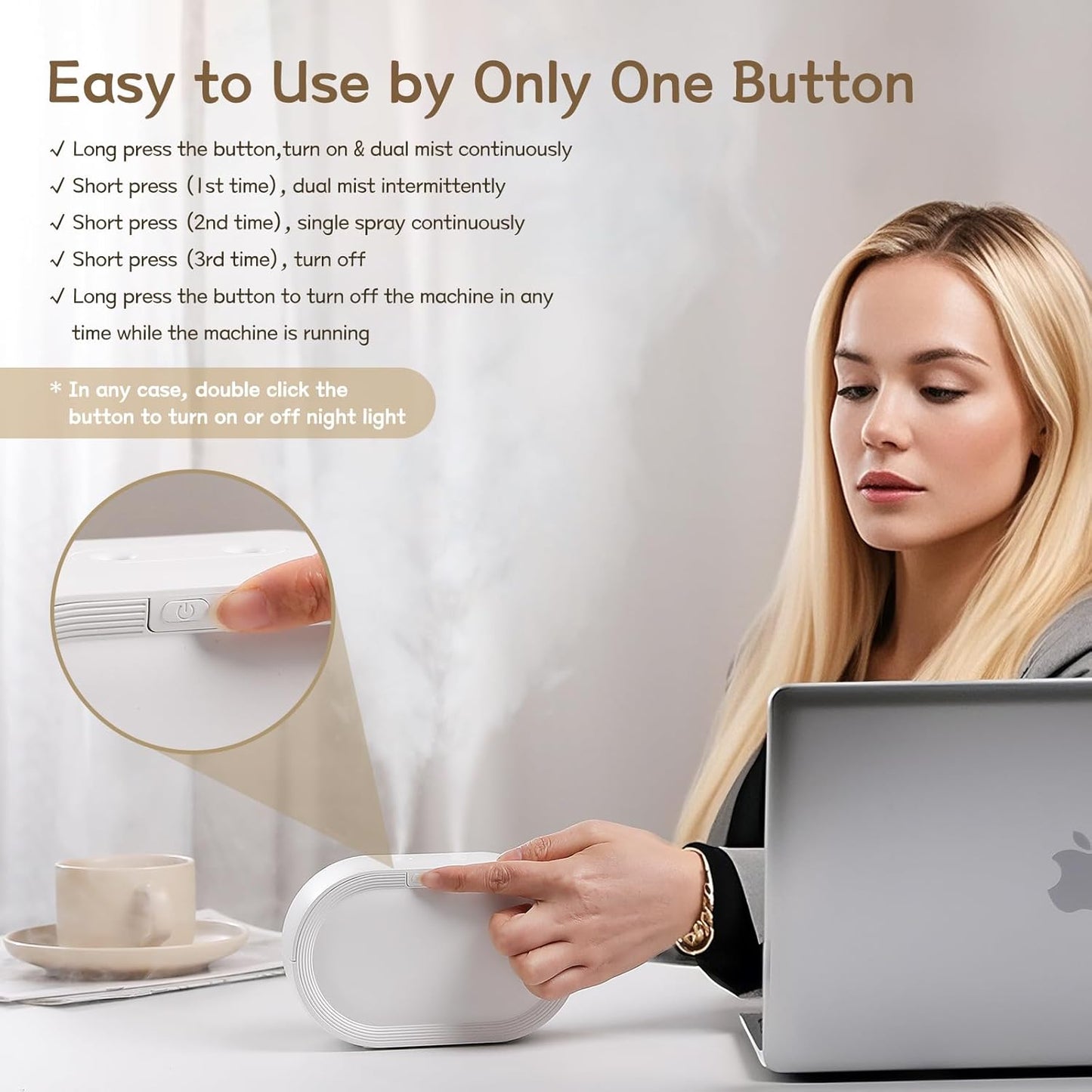 Small Dual Cool Mist Humidifier for Bedroom, 500ml Mini Plant Humidifier Indoor, Rechargeable Battery Powered Portable Desk Baby Humidifier for Kids Room Home Baby Nursery, Office, White