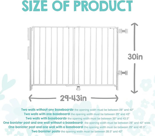 Regalo Safety 29-43" Top of Stairs Baby Gate, Extra Wide Baby Gate, Extra Wide Hardware Mounted Stair Gate with Banister & Wall Mount Kit, Walk-Through Safety Gate with Door for Toddlers & Pets