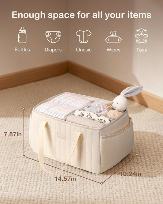 Baby Diaper Caddy Organizer for Wipes, Diapers Storage Basket with Handle, Car Caddy Organizer Boy & Girl & New Parent Gift, Baby Shower, Newborn Essentials, Nursery Bin Soft Large Tote Bag