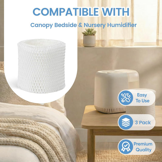 Humidifier Filter Replacement Compatible with Canopy Bedside and Nursery Humidifier, Made with Wood Pulp, Paper Filter, 3-Pack