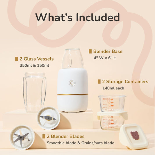 Bubble Blender, Baby Food Maker & Puree Blender with 2 Borosilicate Glass Cups, Compact Baby Bullet for Smoothies, Hands-Free One-Touch, 200W Motor, Rose