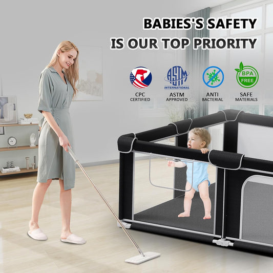 G TALECO GEAR Foldable Playpen for Babies and Toddlers, 71"x79" Portable Play Yard with Mat, Kids Collapsible Play Pen with Sturdy Metal Frame & Mesh Walls, Indoor & Outdoor Baby Fence Play Area
