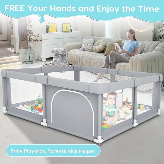Fshibila Baby Playpen with Mat, Baby Playpens for Babies and Toddlers, BabyFence Play Pen for Indoor & Outdoor, Sturdy Safety Play Yard with Soft Breathable Mesh, 50 * 50 * 27 inches Grey