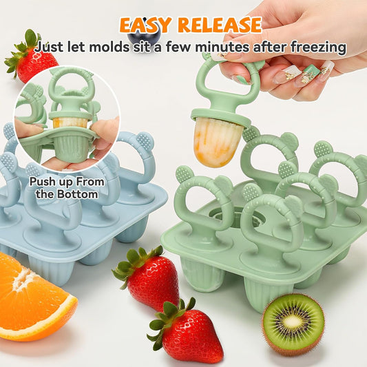 2-in-1 BPA-Free Ice Pop Molds & Silicone Baby Teethers for Teething Relief | Easy Fill Feeder for Breastmilk, Puree & Baby Food | Soothing, Fun & Safe Chewable Teething Toys for Infant & Toddler