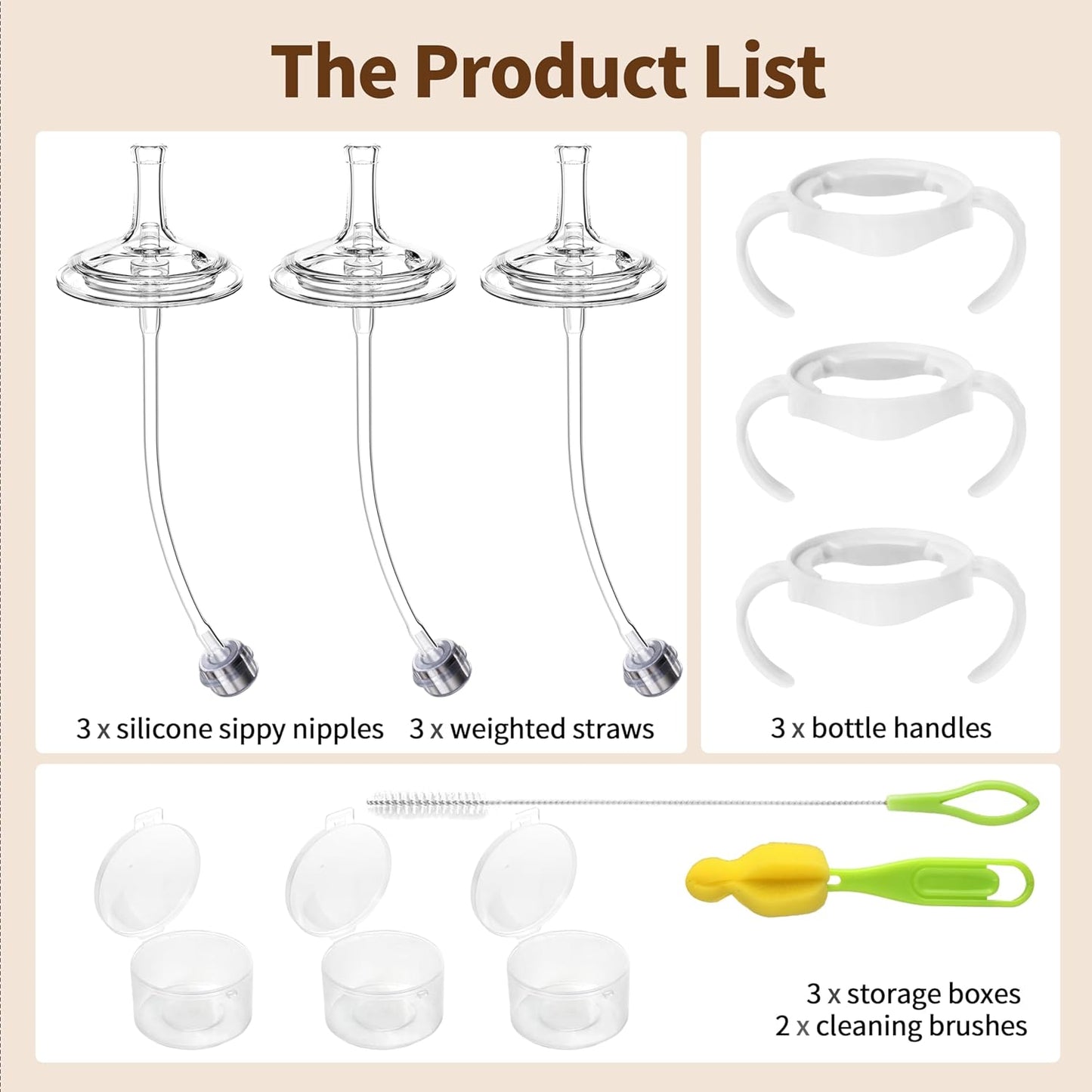 Straw Cup Conversion Kit for Philips Avent Natural Baby Bottles, Sippy Cups Transition Kit with Silicone Straw Top Nipples, Weighted Straw, Bottle Handle, Cleaning Brush for Toddler 6+ Month, 3-Pack