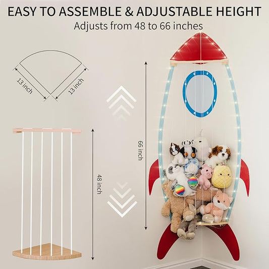 PUTSKA Nursery Furniture Hanging Organizer – Wall Mounted Stuffed Animal Storage for Baby Room, Corner Plush Collection Display & Nursery Organization System, Space-Saving Vertical Storage - Spaceship