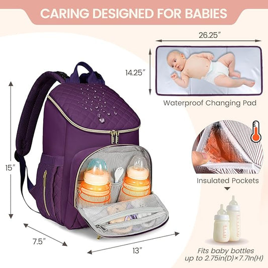 LOVEVOOK Diaper Bag Backpack Large Capacity Baby Bag with Portable Changing Pad, Multifunction Baby Travel Backpack