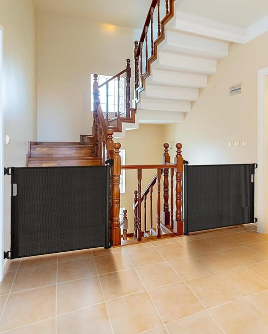 Veraste (2 Pack) Retractable Baby Gate for Doorways and Stairs, Mesh Safety Gate for Pet, Indoor & Outdoor Use, One-Hand Operation, Easy Installation, 33.6" Tall, Expands to 55" Wide(Black,33.6"x55"