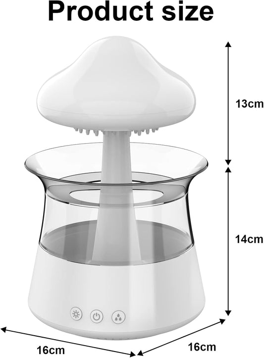 Cloud Rain Humidifier for bedroom with Soothing Rain Sounds Sleep Aid, Waterfall Night Light, Mushroom Design Air Moisturizer,Room Decor Aesthetic for living room (White)