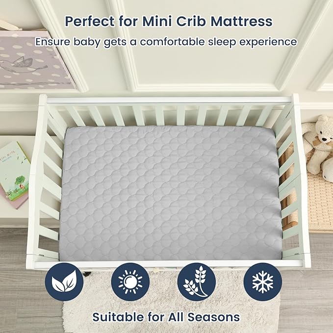 david's kids 2 Pack 38''x25'' Waterproof Mini Crib Mattress Protector, Fitted Pack N Play, Playard and Mini Crib Mattresses, Ultra Soft Breathable Pad Cover for Boys Girls Neutral, Grey & Sage Green