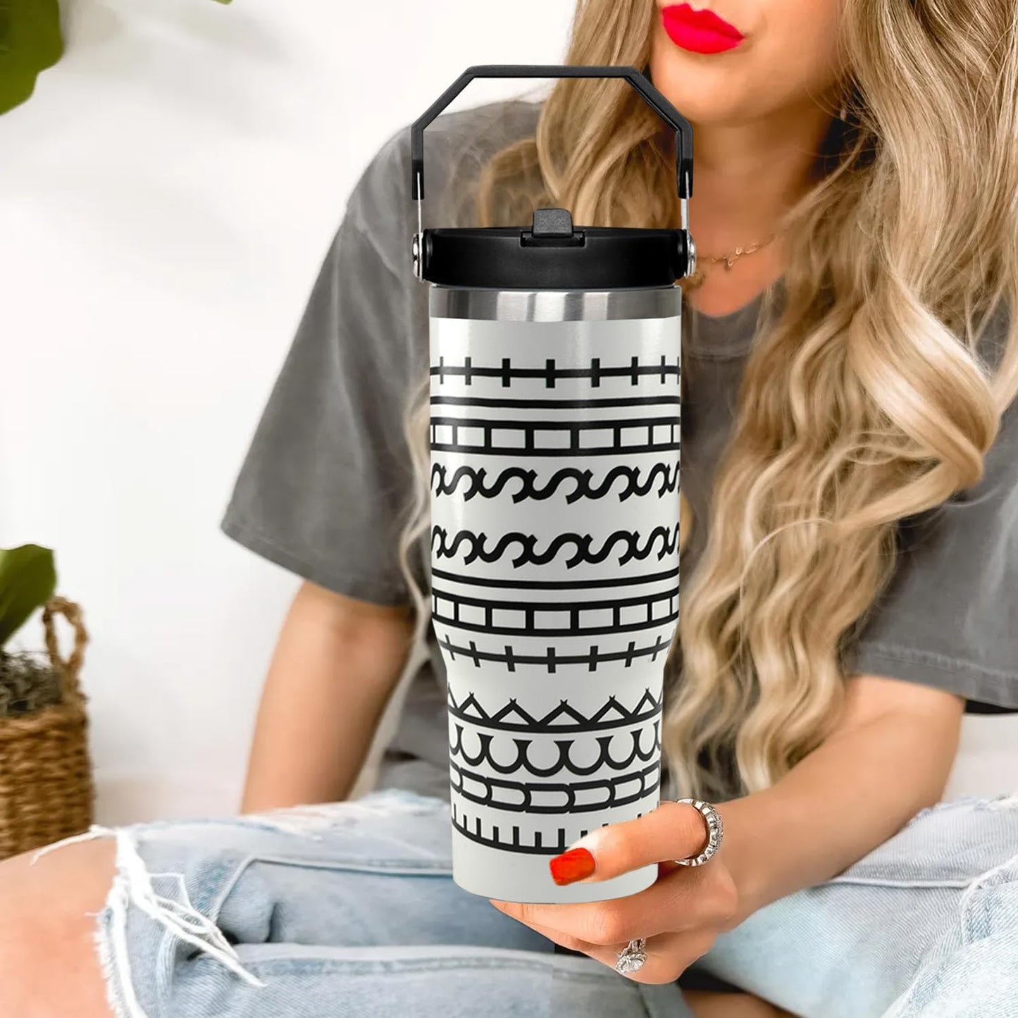 30oz Hidden Message Flip Tumbler With Lid and Straw,Checkered CoffeeTravel Mug Cup Water Botter,White Elephant Gifts,Office Humor Funny Gifts