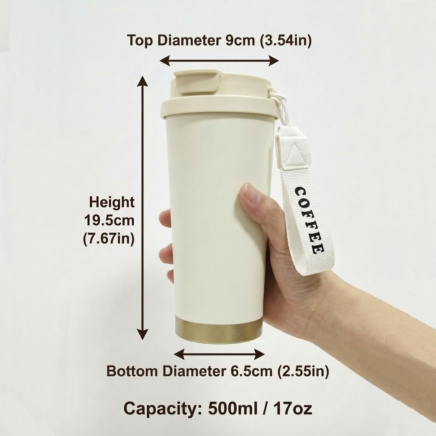 Coffee Travel Mug with 2-in-1 Straw Flip Lid,17oz Insulated Tumbler Cup with Ceramic Coating,Leak proof Stainless Steel Vacuum Cup,Reusable Portable cup for Work,Office,Travel water bottle