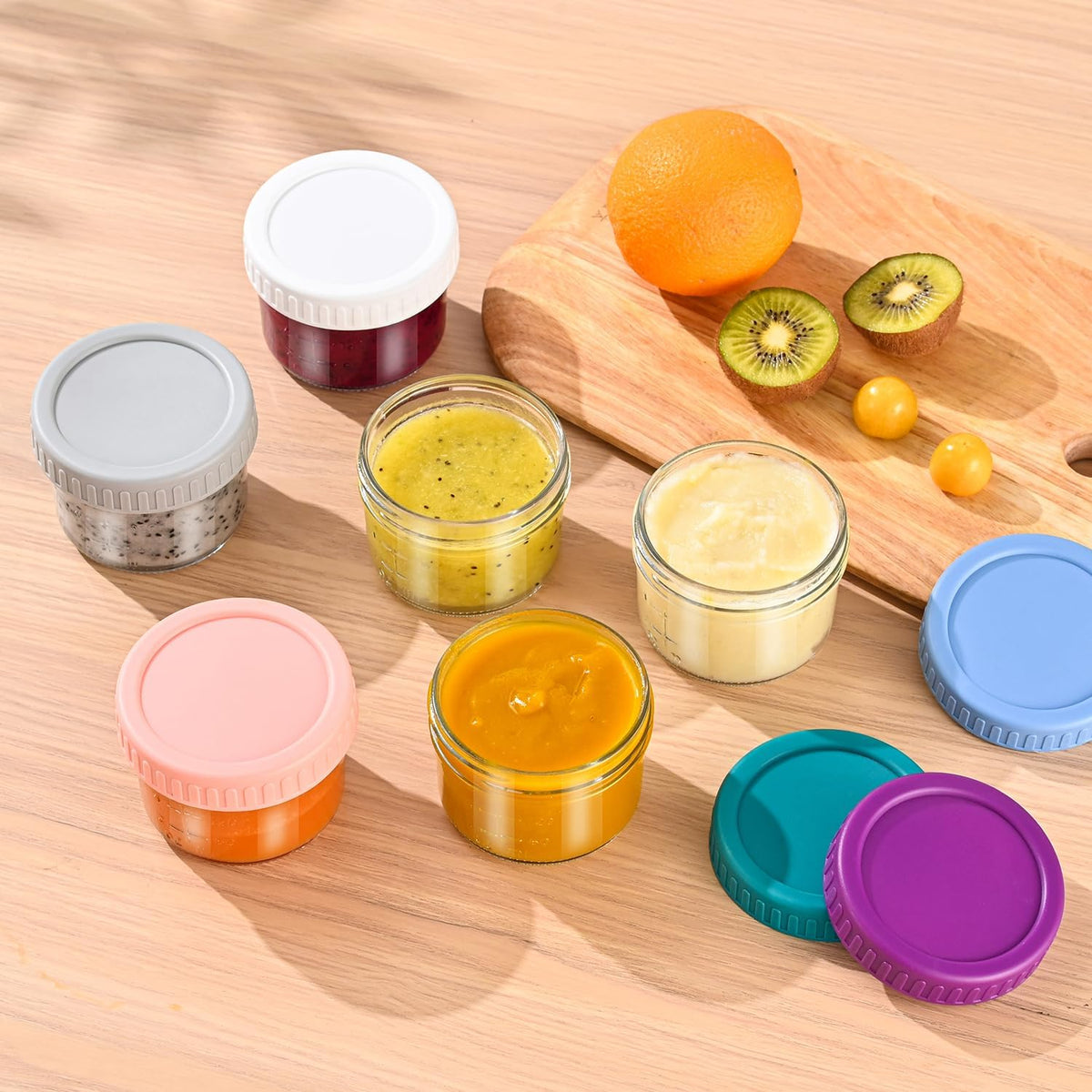 Dehov 6-Piece Glass Baby Food Containers With Lids,4 OZ Small Glass Freezer Safe Baby Food Storage Jars,Leak Proof Baby Food Grade Puree Containers