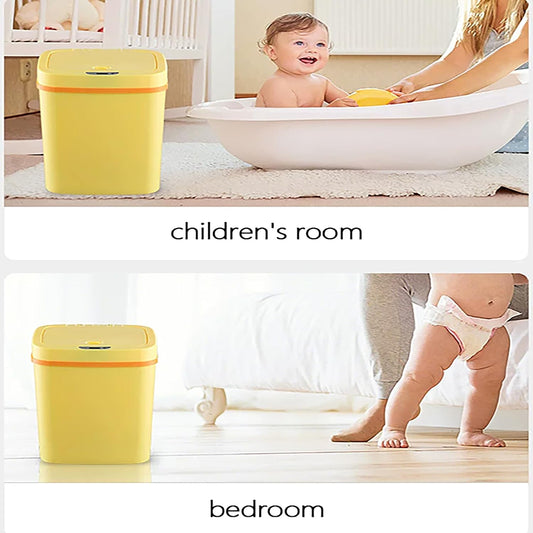 Smart Odor-Resistant Diaper Pail Trash Can with Motion Sensor Lid, Double Seal Odor Control, Removable Inner Shield, Battery Operated Bin,Quiet Auto Open Close,Home Hygiene Organizer (Yellow)