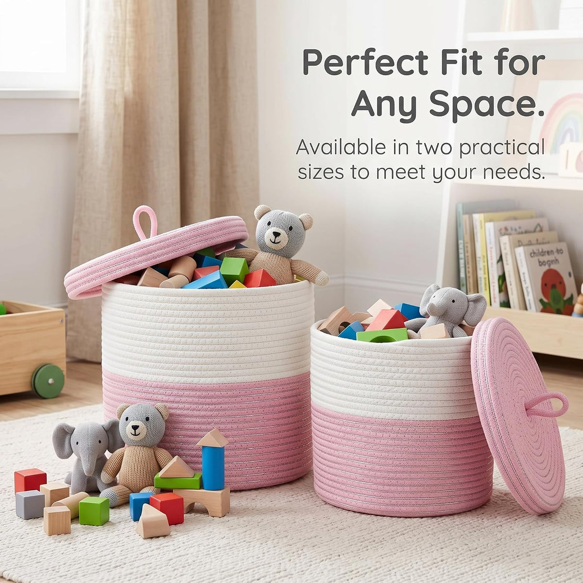 Storage Basket with Lid, Small Organizer Bin for Toy Storage and Nursery