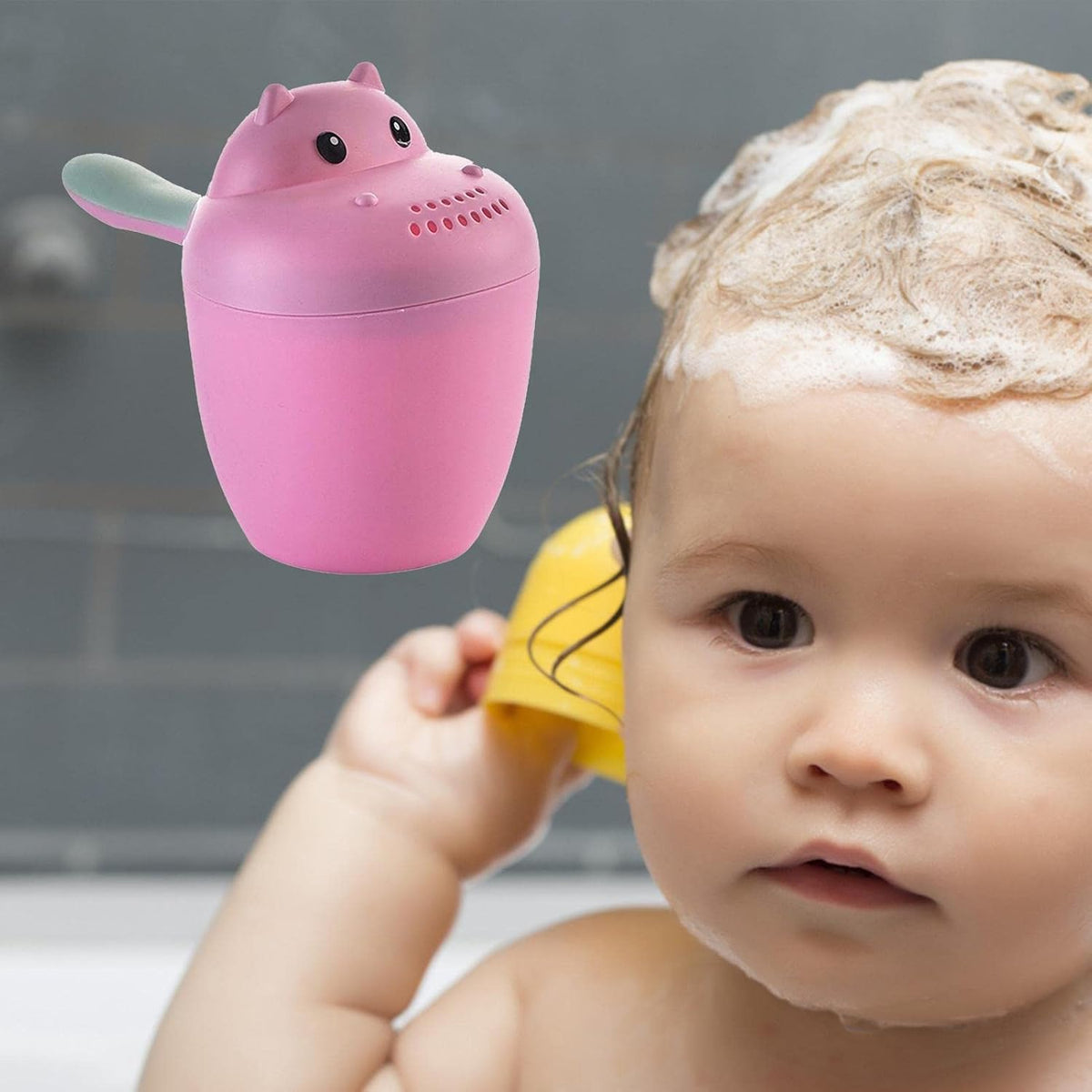 Hippopotamus Rinse Cup – Baby Rinser, Toddler Bath Tool | Soft Flow Shampoo Rinser for Babies and Kids, Bathing Pail for Eye Shielding Wash, Baby Shower Head Alternative for Daily Bathing Fun