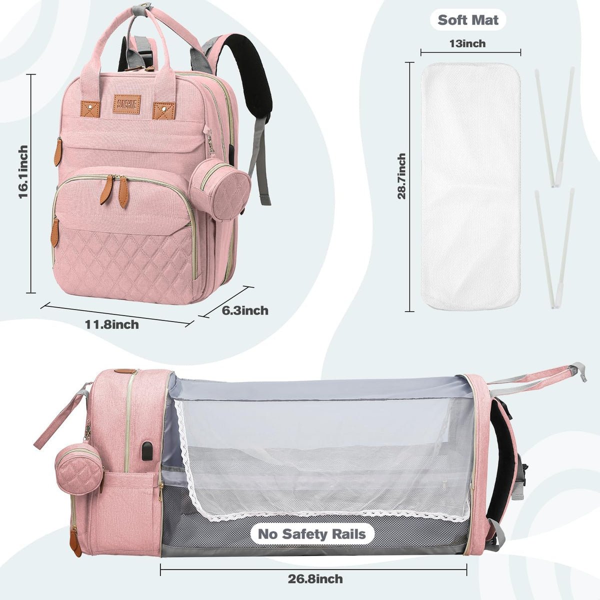 Diaper Bag Backpack with Changing Station, 25L Capacity, Grey