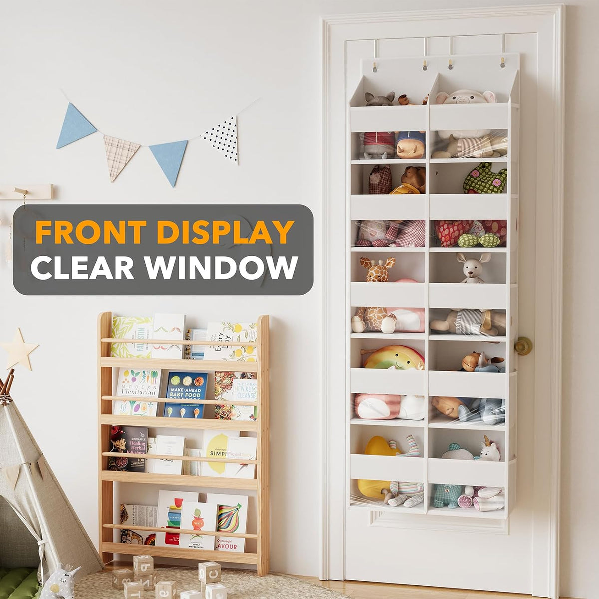 Extra Large Over The Door Organizer with 10 Large Pockets and 10 Mesh Side Pockets, 5 Layers Door Organizer Hanging with Clear Window for Bedroom, Bathroom, Pantry and Nursery, Gray