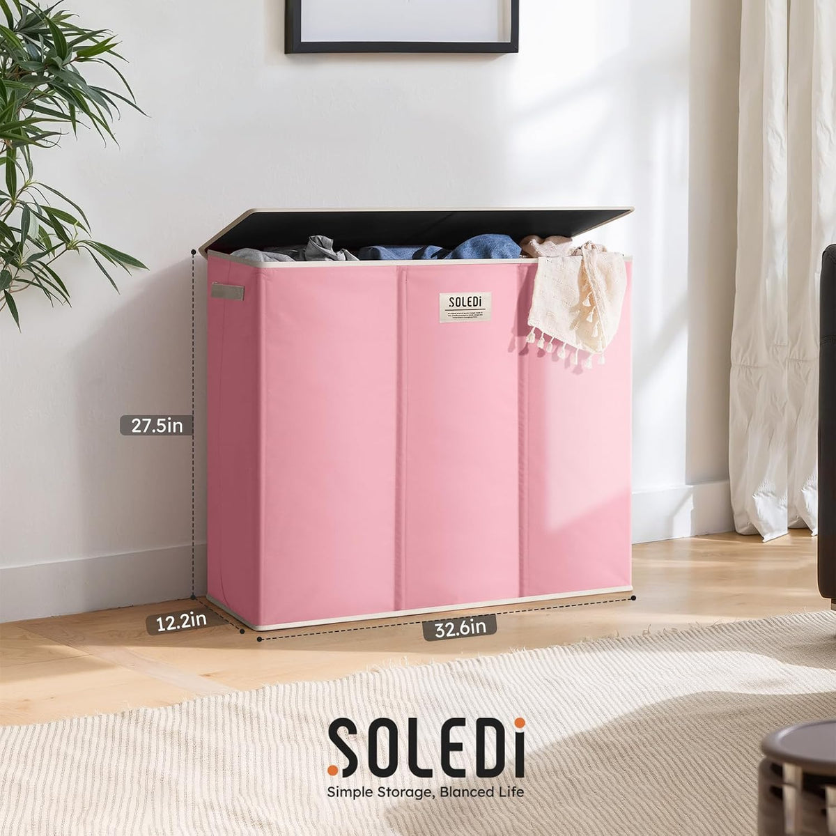 Laundry Hamper 3 section with lid and 3 Pcs Bag, Large Hamper 3 compartment 180L, Laundry Basket Laundry sorter Clothes hamper for Laundryroom Bedroom Blanket Storage Organizer