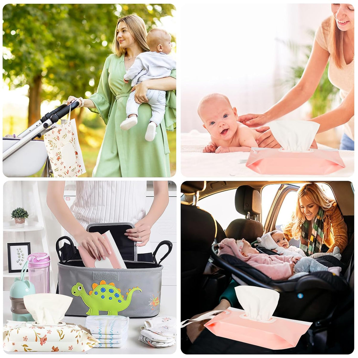 FEBSNOW 2 Pack Baby Wipe Dispenser, Reusable Portable Travel Wipe Holder