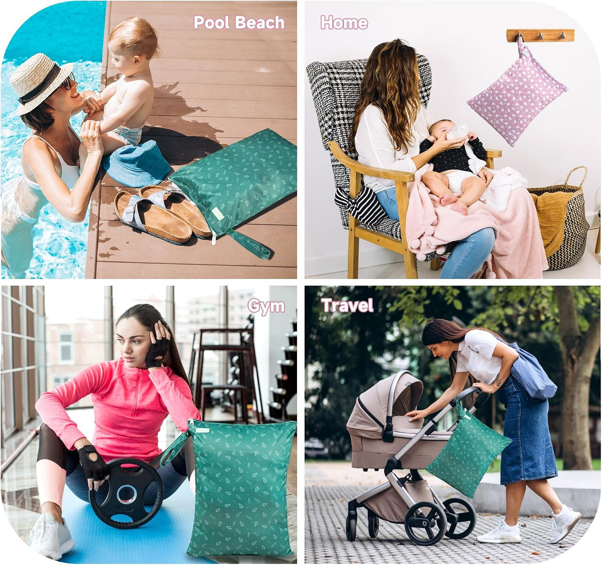 Wet Dry Bag for Baby Swimsuit, Small Wet Dry Bag for Clothes Diaper and Breast Pump Parts, Large Baby bag for Travel,Gym Clothes,Beach,Pool,Extra Clothes (Black,3 Pack)