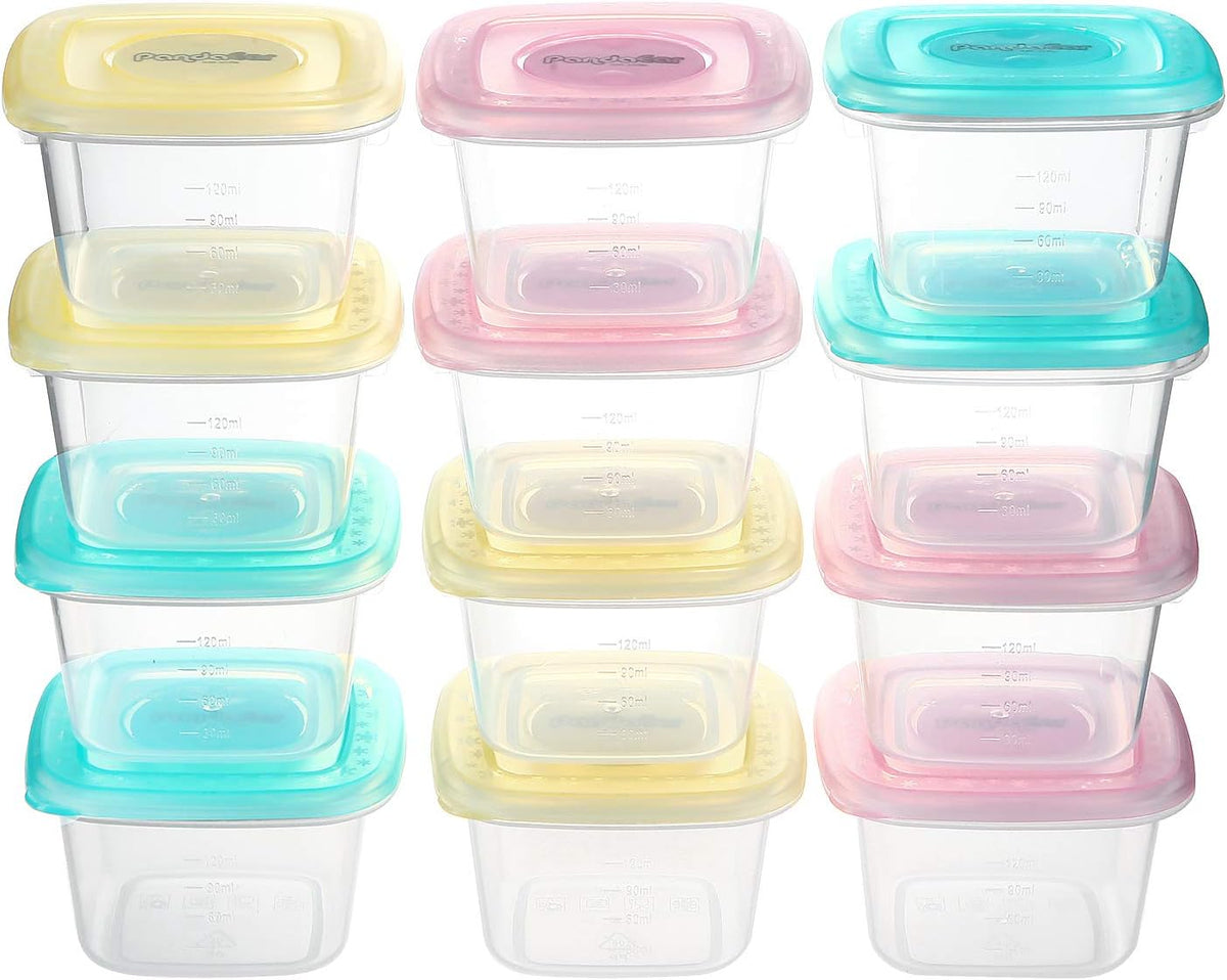 Baby Food Snack Plastic Storage Container with Lids, 12 Pack Set BPA Free Freezer & Dishwasher Safe for Kids