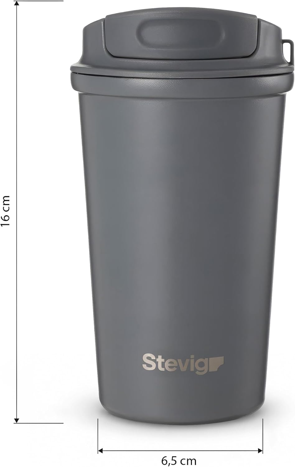 4 Work Flip Open Coffee Mug | 13 oz | Transparent Lid Design, Double Wall Vacuum Travel Mug, Cup Holder Friendly, Non-Slip Base, Compatible with Lanyard Loop – Grey ST-251
