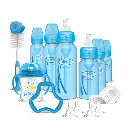 Dr. Brown's Anti-Colic Pink Baby Bottle Gift Set with 3 8oz & 3 4oz Bottles, Nipples, Cup, Teether, Brush & Microwave Steam Sterilizer for Bottles & Parts