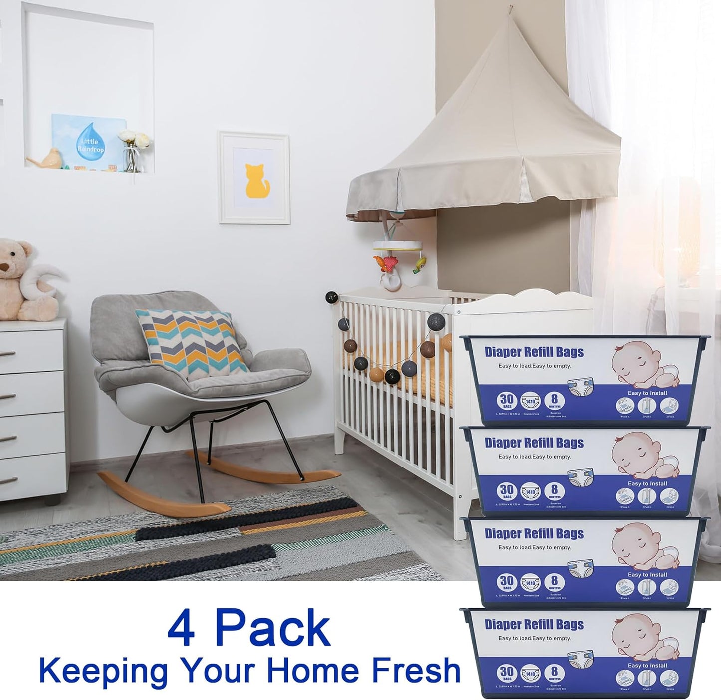 120 Bags Diaper Pail Refills Bags Compatible with Genie Easy Roll Signature & Platinum Diaper Pails,Each Refill Cartridge Holds up to 1410 Newborn Diapers