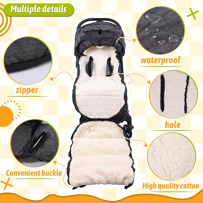 Baby Footmuff for Winter Outdoors Stroller Layer Waterproof Outer Soft Lambswool Liner Designed for Cold Wind Moisture Protection Suitable -30F/-22C Universal Fit Stroller