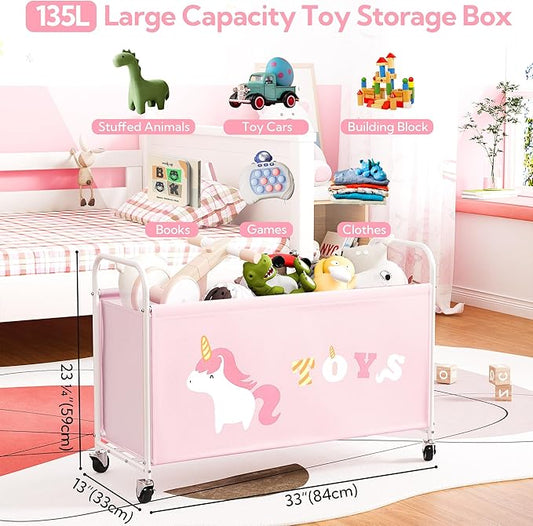 GRANNY SAYS Toy Box for Boys Girls, Extra Large Toy Chest Storage with Wheels, Metal Kids Toy Storage Organizer for Living Room Storage, 135L Toy Bins for Kids Organizer Stuffed Animals, Pink