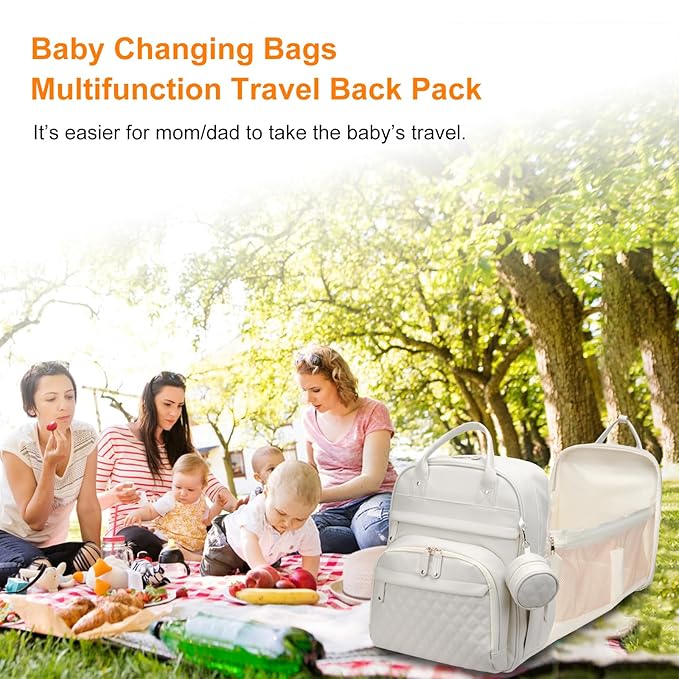 Astro alan Baby Diaper Bags with Changing Station, Waterproof Diaper Bag Backpack for Moms Dads with USB Charging Port, Baby Shower Gifts, Large Capacity diaper backpack, Beige