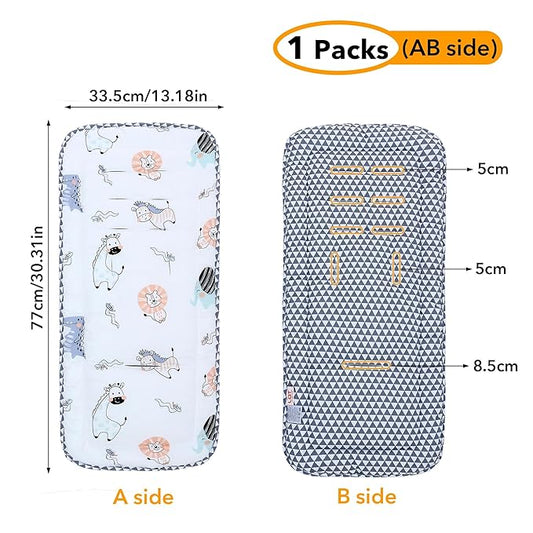 Baby Stroller Cushion,Infant Car Seat Insert-Reversible Universal Breathable and Soft Newborn seat Liner for Stroller,100% Cotton Seat Pad Liner for Newborns-34x78cm,1 Pack(Lion Dinosaur)