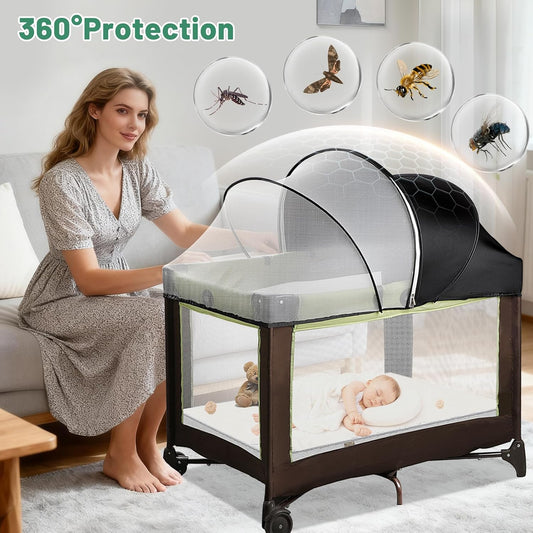 Bassinet Cover for Cats - Blackout Breathable Mosquito Net for Baby Bedside Sleepers & Travel Cribs, 2-Way Zipper Bug Canopy Tent to Block Light & Keep Cats Out (Black-Small)
