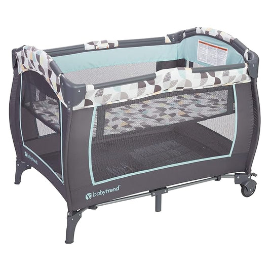 Baby Trend Nursery Center, Portable Playard with Bassinet, Changing Table and Storage Organizer, Trend-E - Foldable and Convertible Travel Play Crib for Babies and Toddlers, Doodle Dots