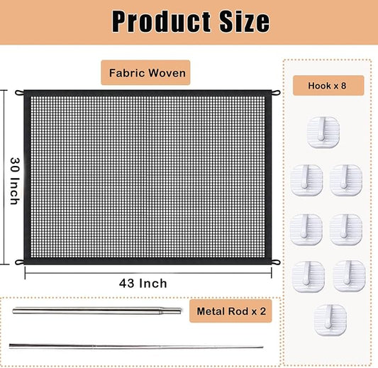 Mesh Gates for Kids or Pets, Magic Pet Gate for The House, Portable Baby Puppy Safety Fence Guard for Stairs and Doorways, Easy Install Anywhere, 43" W x 30" H, 8 Hooks
