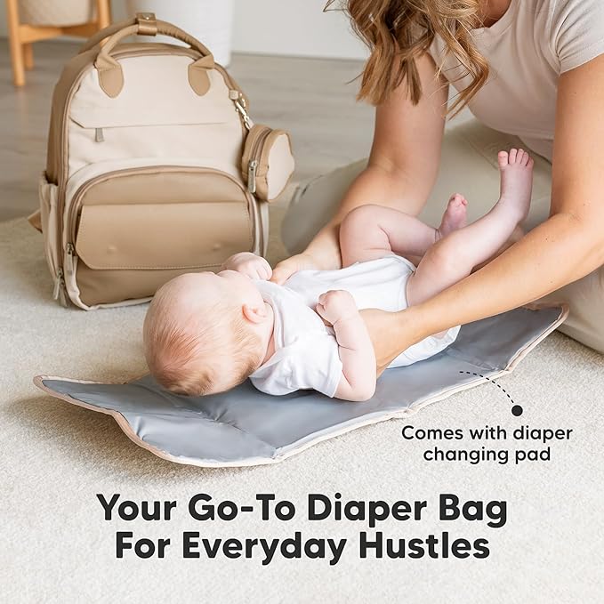 KeaBabies Diaper Bag Backpack - Small Multifunctional Travel Diaper Back Packs, Maternity Baby Changing Bags, 12L Capacity, PU Leather, Waterproof, Unisex, Nappy Changing Pad (Latte, Small)