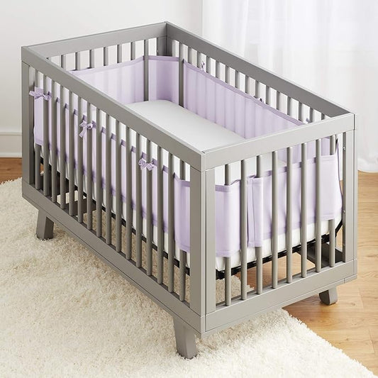 BreathableBaby Breathable Mesh Liner for Full-Size Cribs, Classic 3mm Mesh, Lavender (Size 4FS Covers 3 or 4 Sides)