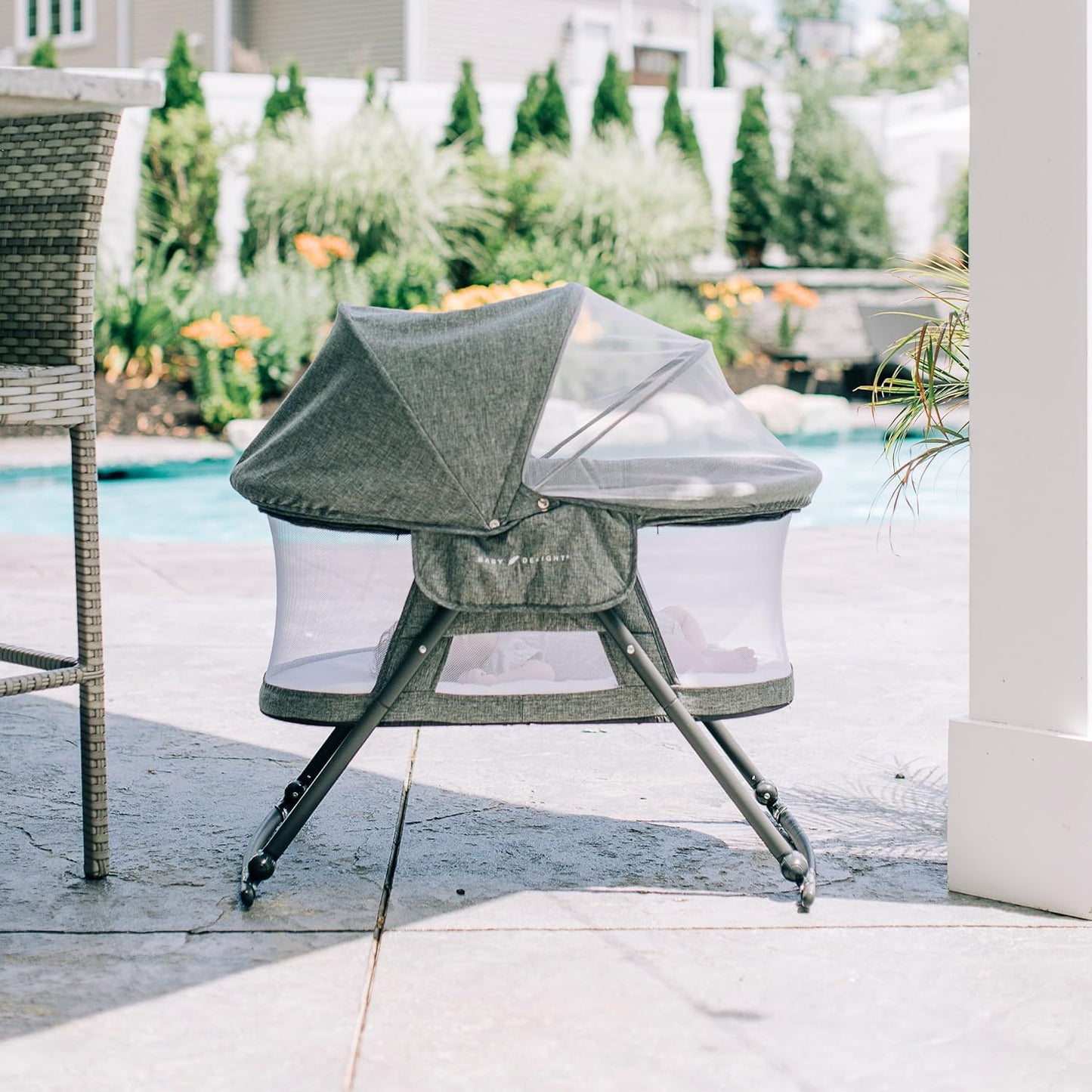 Baby Delight Beside Me Doze Deluxe Baby Bassinet, Bedside Sleeper, Foldable, Removeable Canopy, Pebble Grey