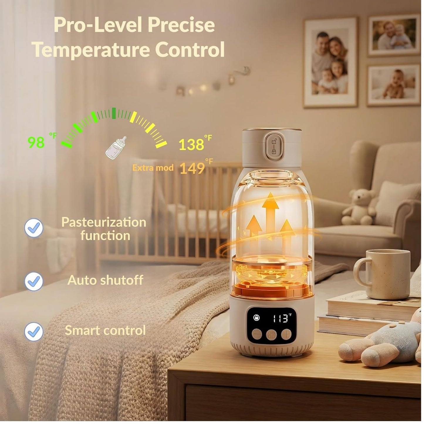 Portable Bottle Warmer 17oz – Baby Bottle Warmer for Breast Milk & Formula, Fast Heating with Smart Temperature Control, Long Battery Life, Cordless for Travel, Car & Outdoor Baby Feeding