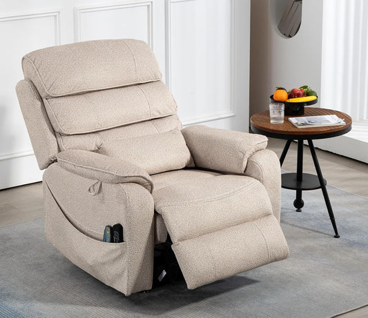 Power Rocker Recliner Chair, 26inch Extra Wide Seat, 270° Swivel Glider Recliner, USB & Type C Charging Port, Corduroy Swivel Rocker Recliner with Heat and Massage for Nursery, Beige
