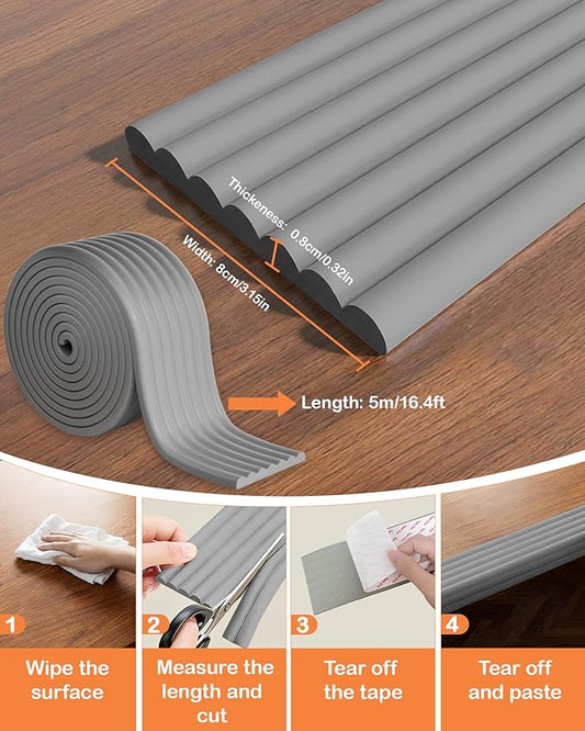 Corner Protector Baby, 16.5FT 0.32''Th W-Shape Edge Protector for Baby Proofing 3.2'' Wide Foam Fireplace Cushion Pre-Taped Safety Guard Bumper Pad for Furniture Wall Stair Door (Grey)