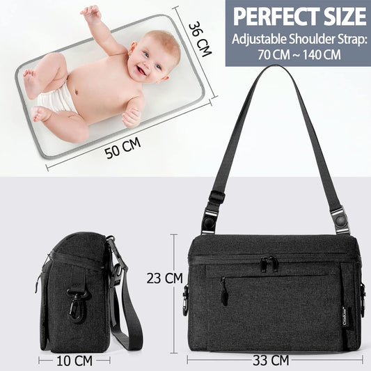 Universal Baby Stroller Organizer Large Space with Insulated Cup Holder Detachable Diaper Bag Adjustable Shoulder Strap Fits All Strollers (grey)
