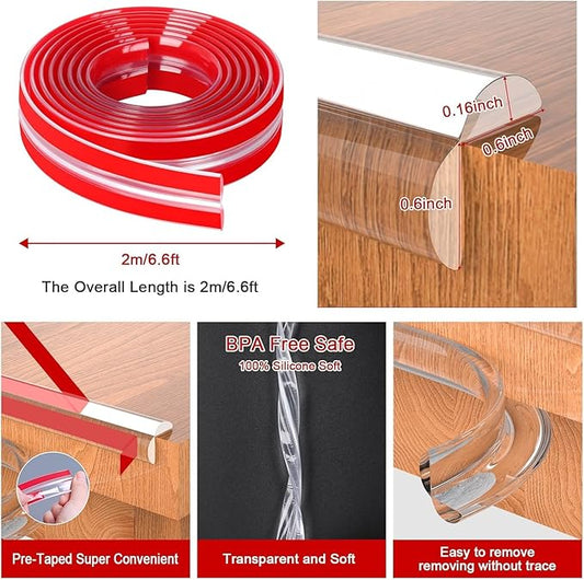 Edge Protector for Baby Proofing,Clear Edge Protector Strip,Sharp Edge Wrap Cover Tape,Self Adhesive Protective Bumper Guards for Cabinet Door,Desk,Glass Table, and Wall 6.6ft(2M) with 4 Corners