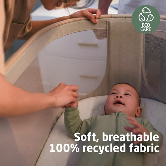 Maxi-Cosi Iora Baby Bassinets Bedside Sleeper, Portable Bassinet, Infant Bedside Sleeper Crib, Height Adjustable, Breathable Mesh, Large Storage Basket, Truffle