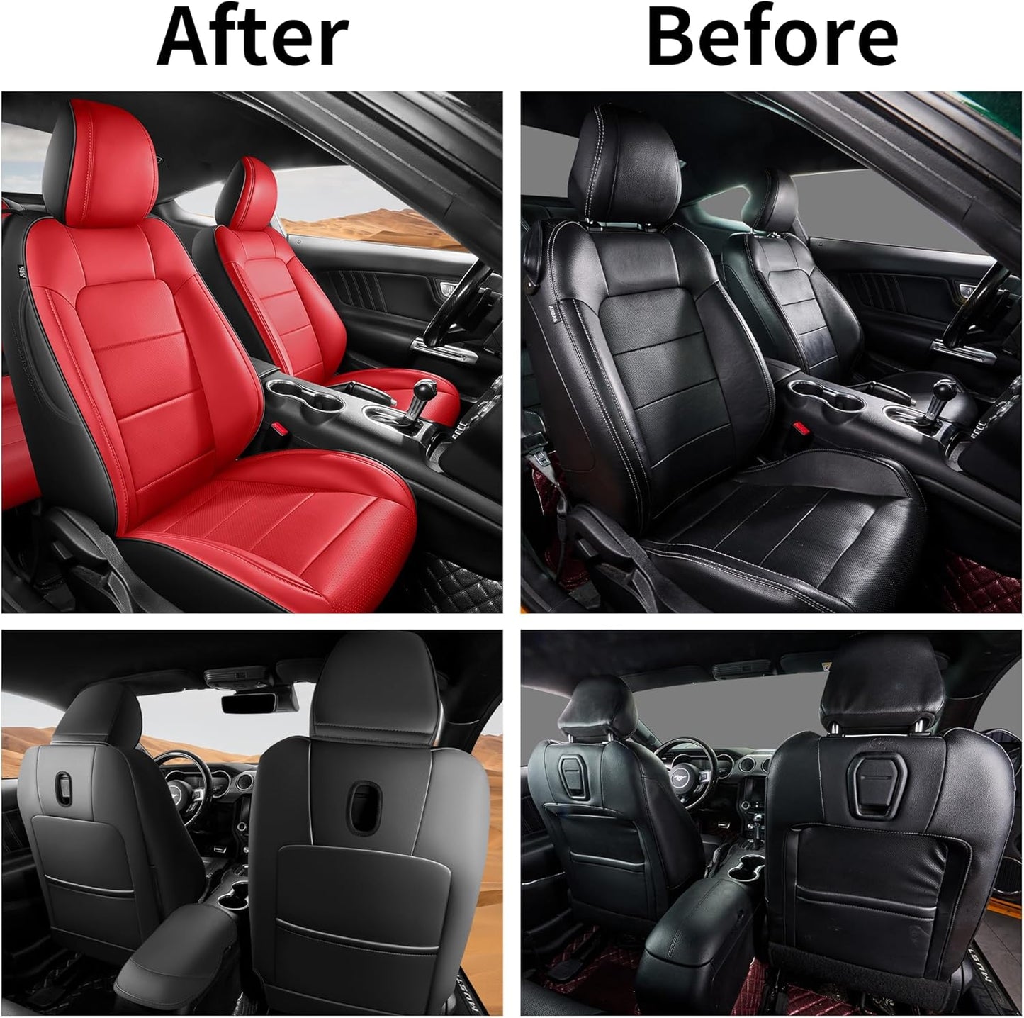 Custom Fit Ford Mustang Convertible Seat Cover 2015 2016 2017 2018 2019 2020 2021 2022 2023 2024 2025 2026, Faux Leather Car Seat Cover Full Set (Convertible-Red+Balck)