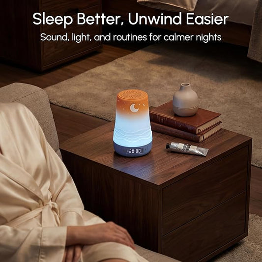 Mewaii White Noise Sound Machine Baby & Adult, 100 Soothing Sounds, AI Cry Detection, App Control, 360° RGB Night Light, Sleep Routine Builder, Alarm Clock for Home Nursery Travel Baby Essentials Gift