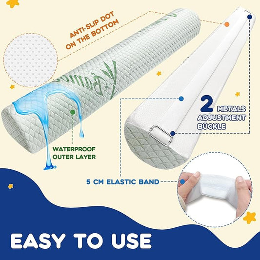 Waterproof Baby Bed Bumper for Toddler with Adjustable Band, Soft Kid Foam Bed Rail for Rental, Vacational, Full, Queen, Twin, King Size Bed, Green, 2 Pack